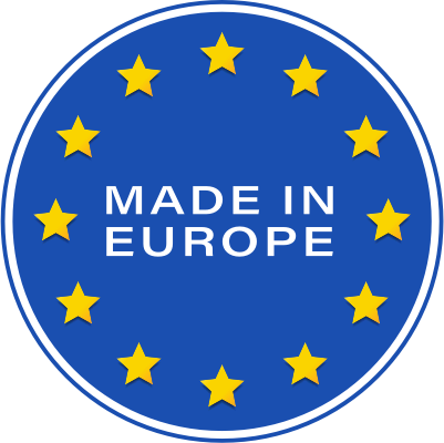 Rundes Europa-Emblem mit dem text 'made in europe'