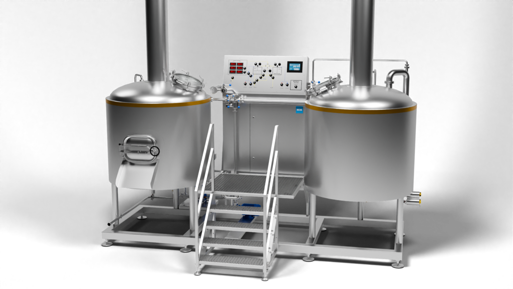 Craft Compact Brewing System made of stainless steel with a round dome and brass rim